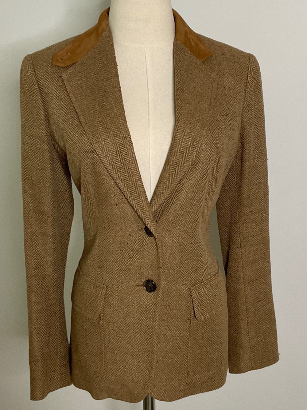Vintage Ralph Lauren Silk Linen Blend Equestrian Herringbone Jacket 8